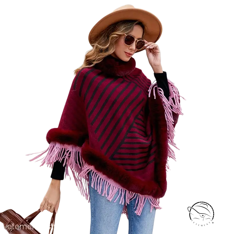 FUR COLLAR PULLOVER KNITTED CAPE-VETEMENTS 