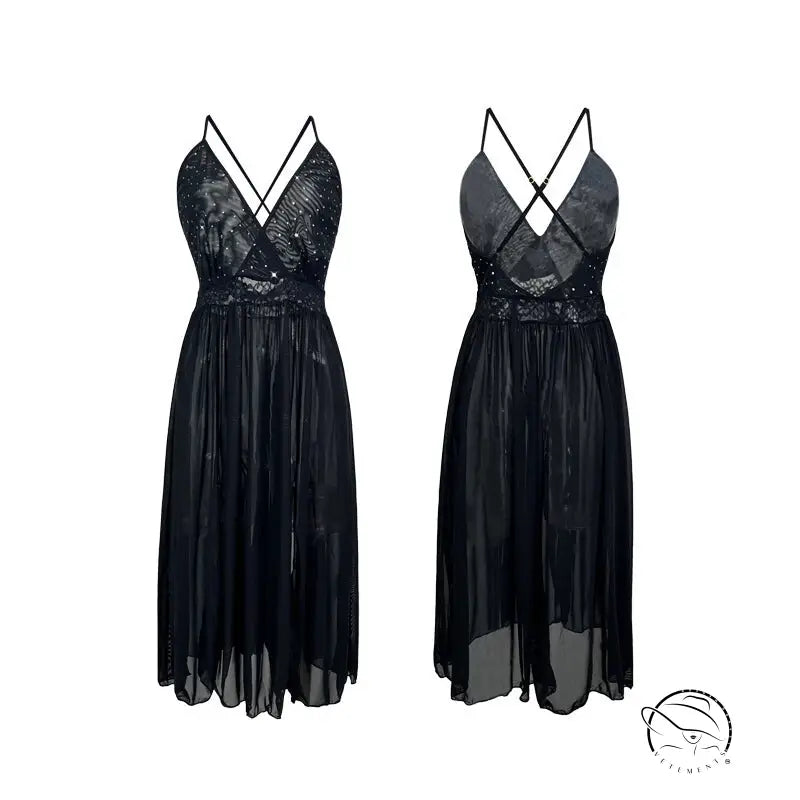 Elegant Mesh Solid Lace Slip Nightdress for All Seasons