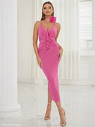 Pink spaghetti strap dress in Elegant Retro Sling Backless Maxi Dress with Ruffle Details