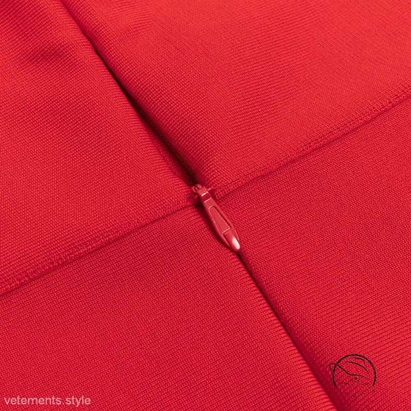 Red zipper on sexy fishtail long bandage dress with textured fabric