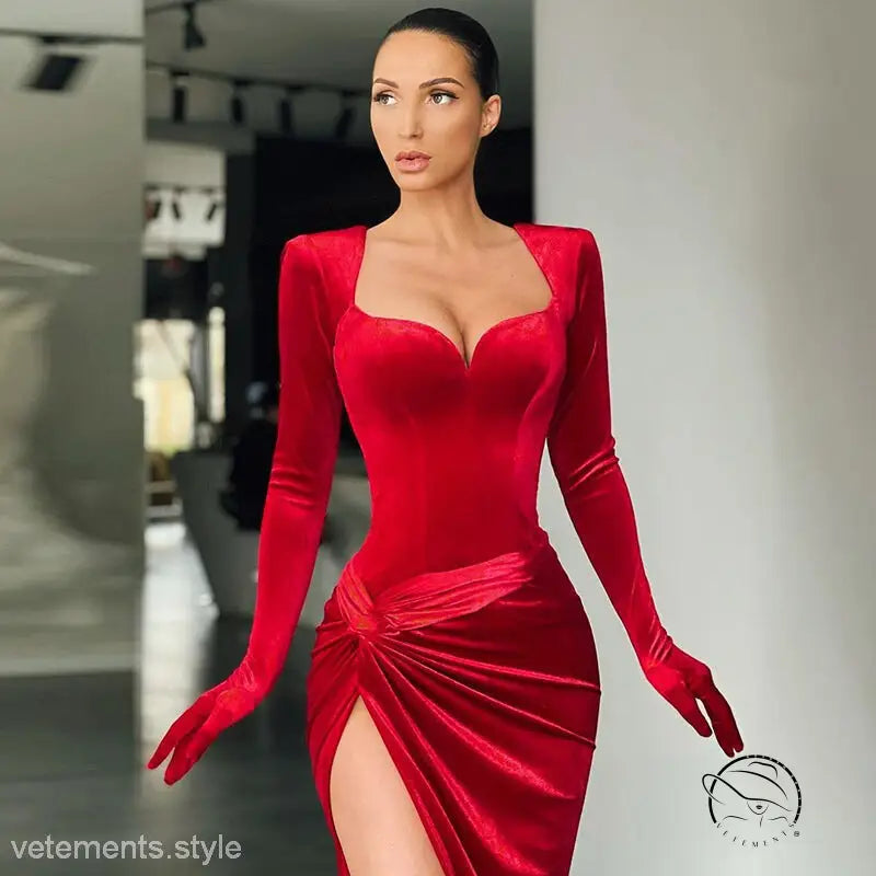 ELEGANT SLIM VELVET DRESS-VETEMENTS 