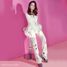 Elegant Strawberry Blazer Trousers Suit featuring a floral-patterned white design