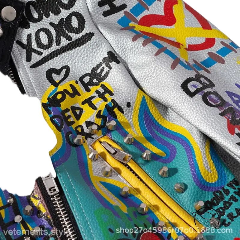 MOTORCYCLE LEATHER SHORT COAT-VETEMENTS 