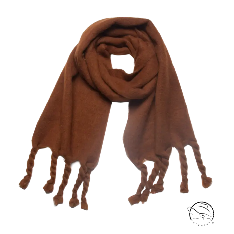 Brown braided tassel scarf, a stylish shawl wool scarf perfect for winter wear