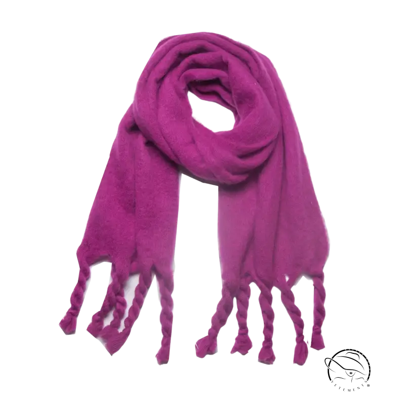 Magenta fringed wool scarf for winter, ideal as a stylish winter shawl wool accessory
