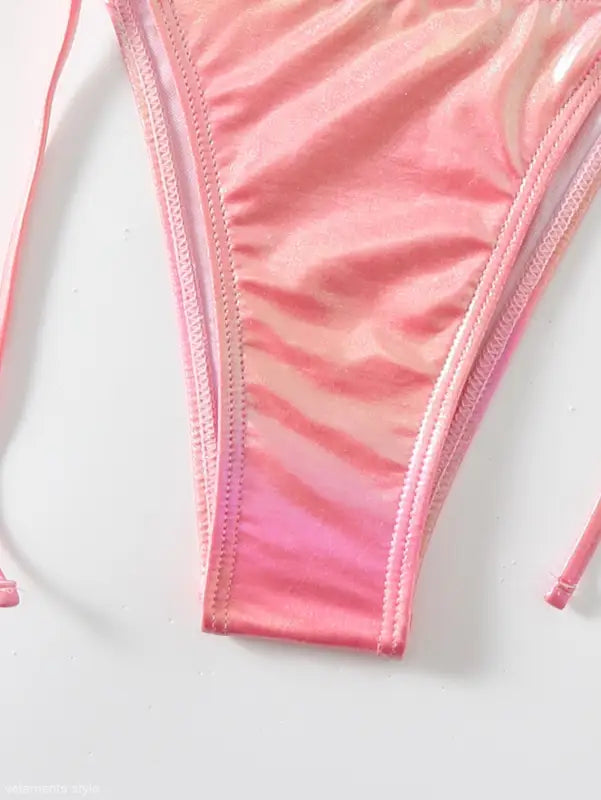 Pink iridescent bikini bottom from Glittering Powder Split Swimsuit for summer vacation