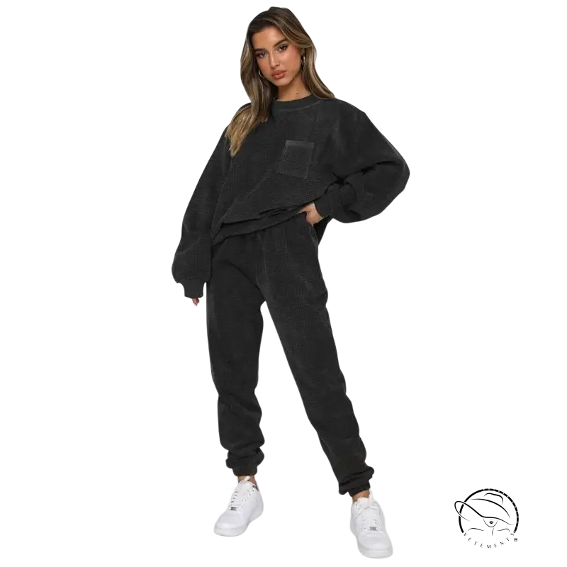 Black oversized sweatshirt in gray army green with front pocket and ribbed cuffs from smart trousers set