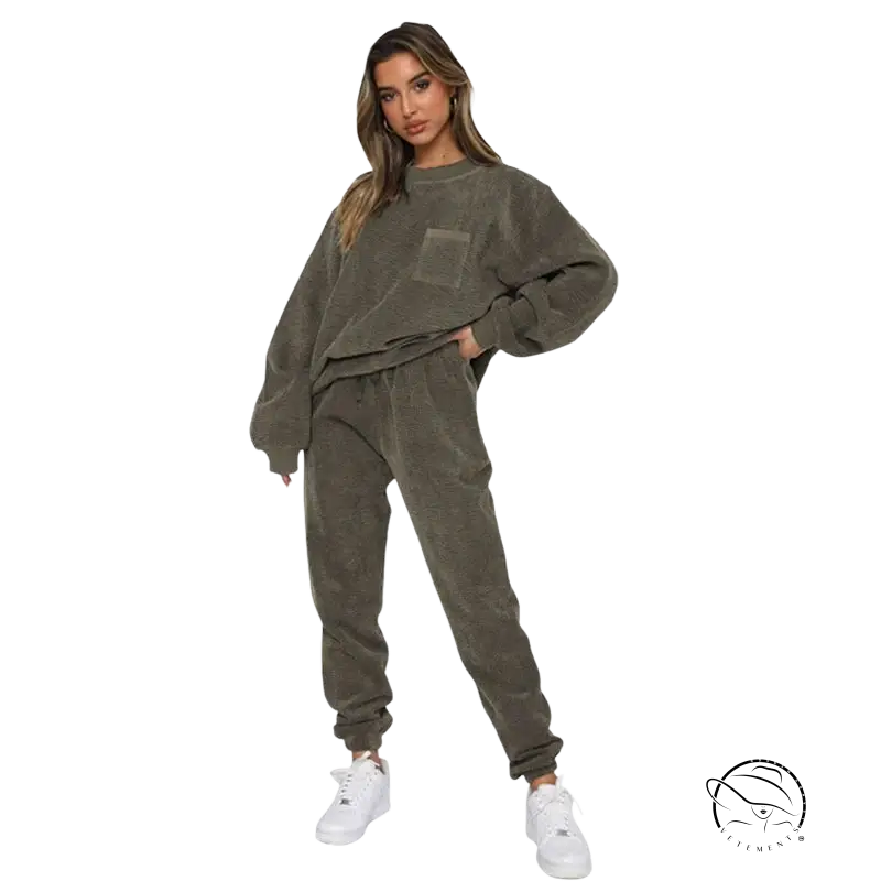 Olive green smart trousers set for fall/winter fleece