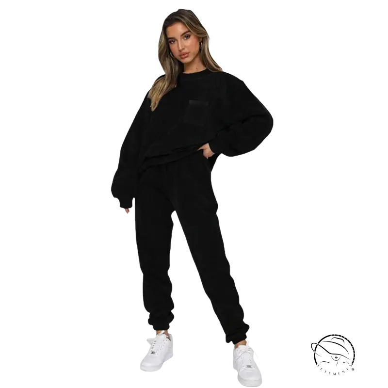 Black oversized sweatshirt in gray army green with front pocket and loose long sleeves from smart trousers set