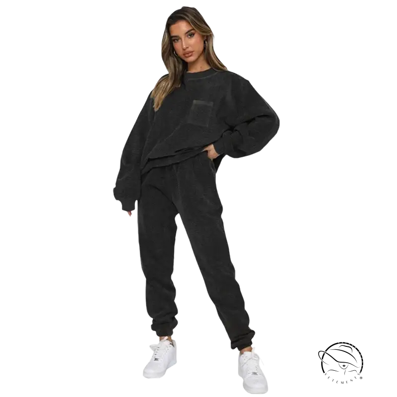 Black oversized sweatshirt in gray army green with smart trousers set