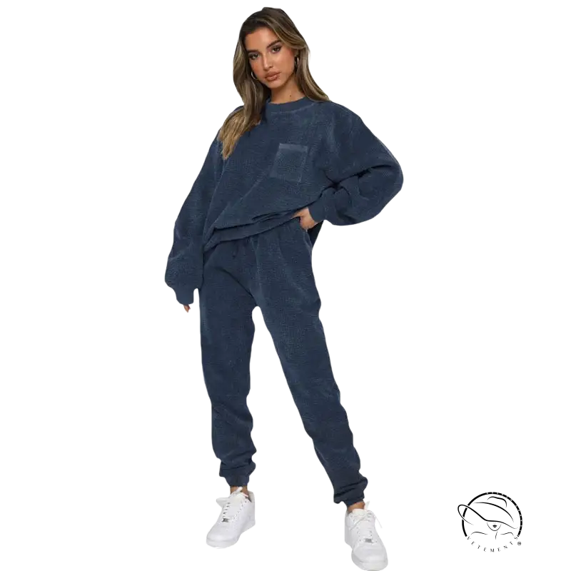 Navy blue smart trousers set with oversized sweatshirt and joggers