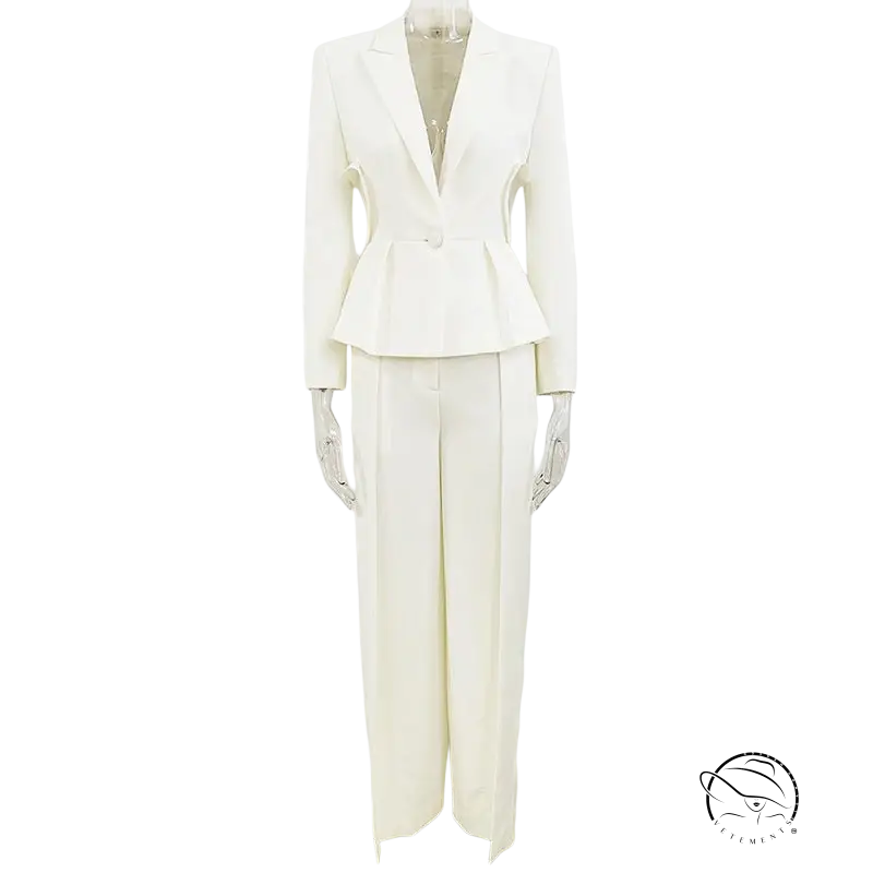 Heart shaped slim fit white women’s peplum pantsuit