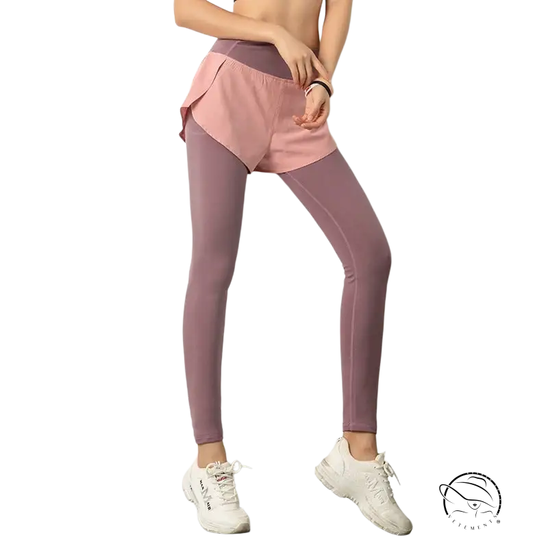 High rise sport blend faux two piece tights in polyester