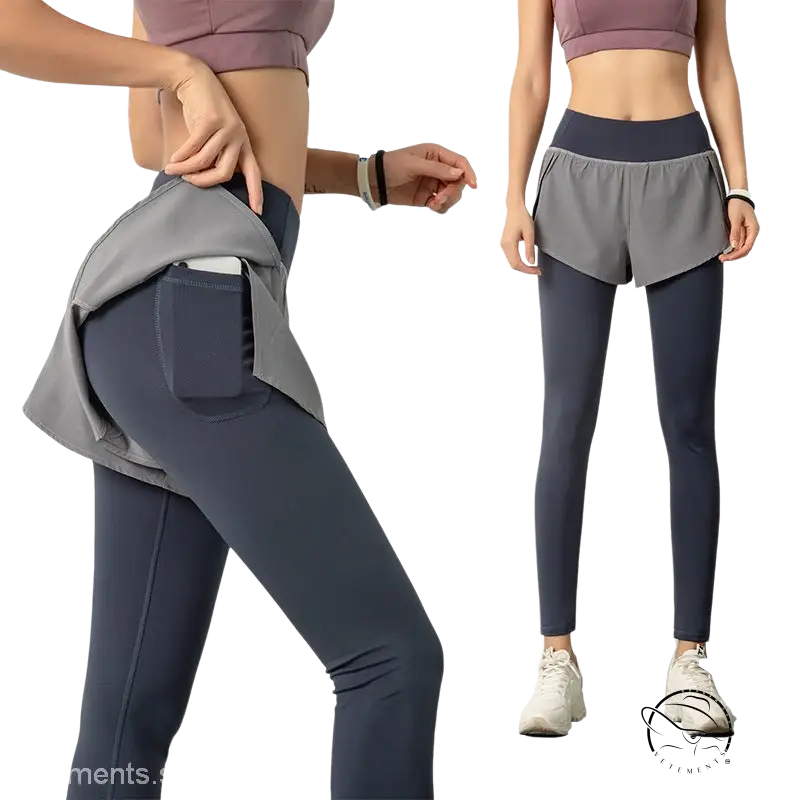 High rise sport blend faux two piece tights in polyester