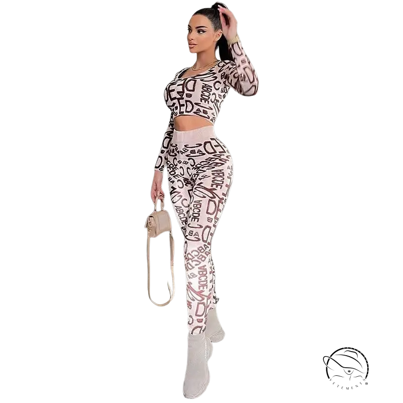 Elegant high waist hip lift leggings with letter-print crop top set