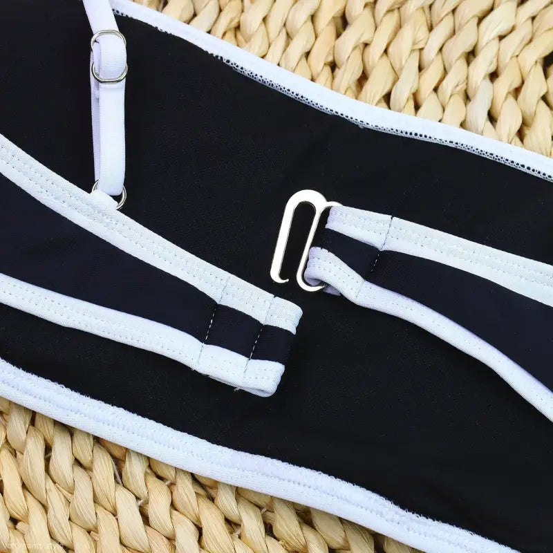 White bra straps with adjustable metal sliders for High Waist Bikini - Boho Polyester Summer Swimwear