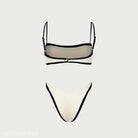 White bikini swimsuit with black trim, part of High Waist Bikini - Boho Polyester Summer Swimwear