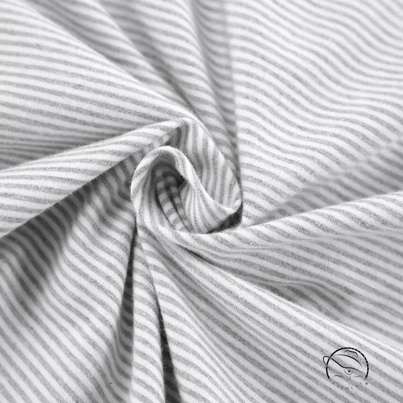 Light grey and white striped knitted loose pajamas fabric with a soft textured surface