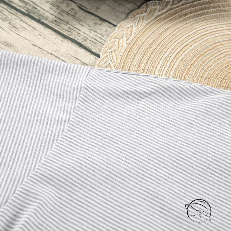 Light grey and white striped knitted loose pajamas for summer lounge comfort