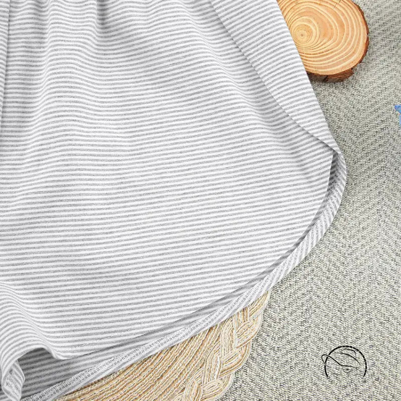 Light gray and white striped knit shorts from Knitted Loose Pajamas Summer Lounge Set