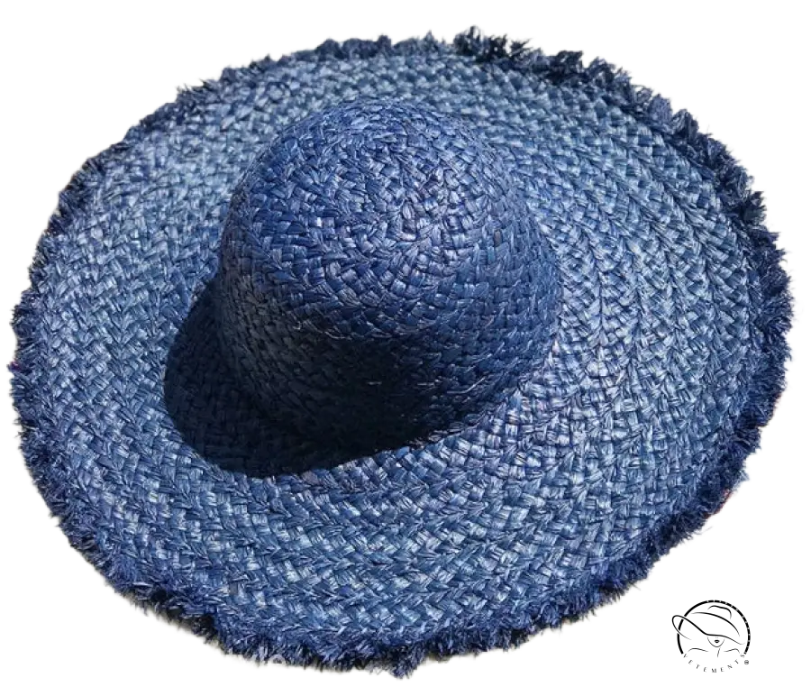 Lack of Color navy blue broad brimmed woven straw sun hat with beige ribbon