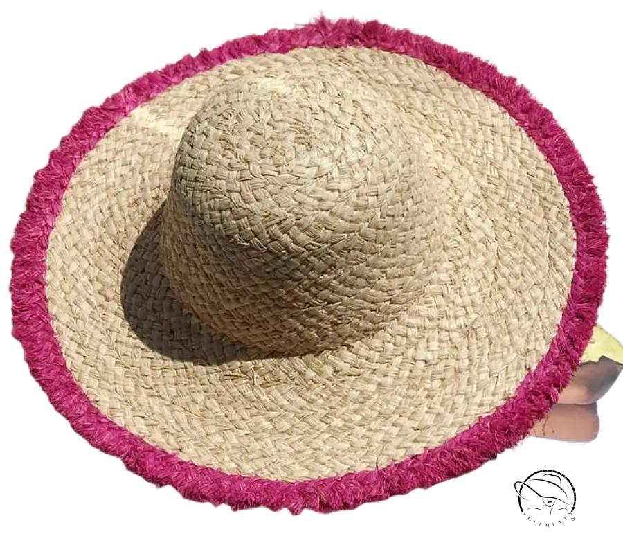 Lack Of Color beige woven straw broad brimmed hat with pink fringed brim
