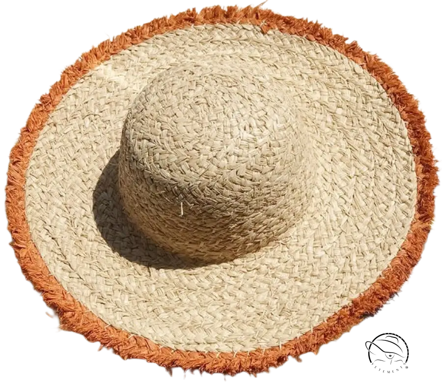 Lack Of Color beige woven straw broad brimmed hat with orange frayed trim