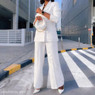 White pantsuit with matching handbag and heels in Lady Casual Suit Wide Leg Pants Set