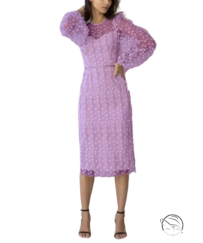 Lady Temperamental embroidered lavender polka dot midi dress