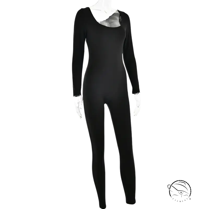 Black long-sleeved sexy soft jumpsuit in dark grey