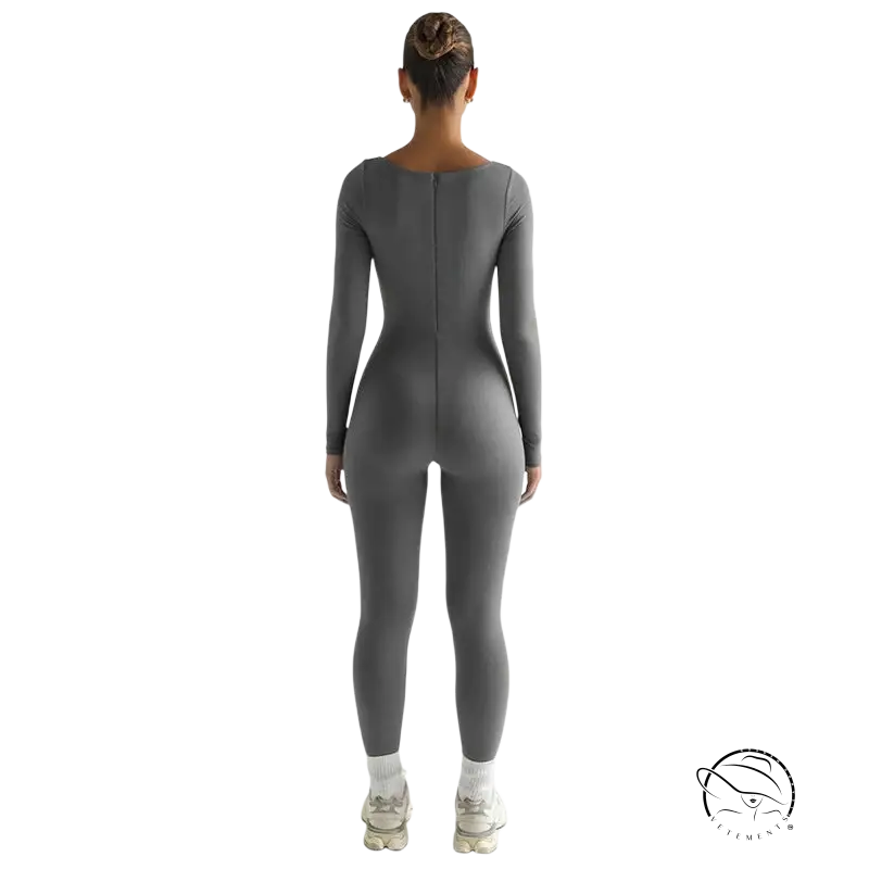Light gray sexy soft jumpsuit with long sleeves and full-length legs