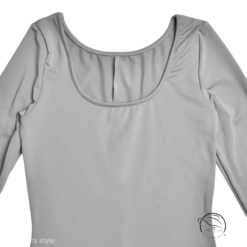 Light gray sexy soft jumpsuit with scoop neckline and long sleeves