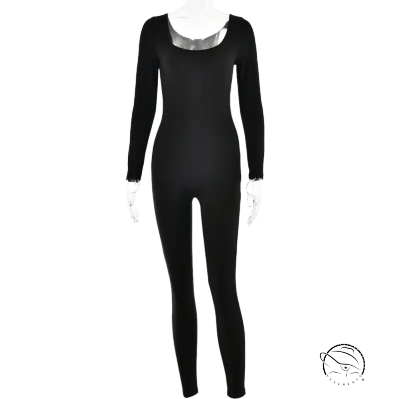 Black long-sleeved sexy soft jumpsuit in light gray