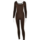 Brown long-sleeved bodycon jumpsuit, part of the Light Gray Soft Jumpsuit collection