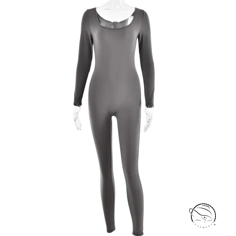 Light gray sexy soft jumpsuit with long sleeves and full leg coverage