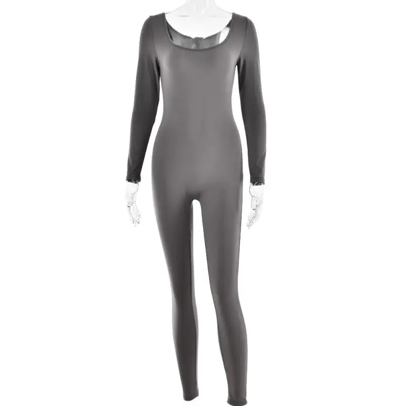 Light Gray Soft Jumpsuit with Long Sleeves and Full Leg Coverage for Spring/Fall