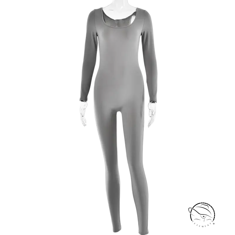 Light gray sexy soft jumpsuit with long sleeves for spring fall
