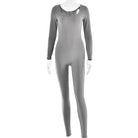Light gray soft jumpsuit with long sleeves, ideal for spring and fall styling