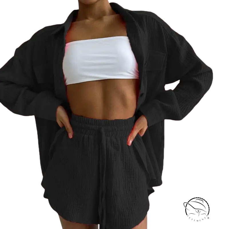 Lisa comfy loose black shirt and shorts set with pockets