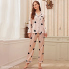 Pink polka dot long sleeve ice silk two piece set pajamas for comfortable sleep