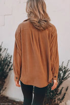 Brown corduroy long sleeve warm shacket coat, a stylish winter women clothing essential