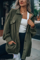 Olive green long sleeve warm shacket coat for women, ideal winter women clothing