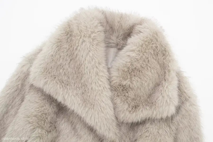 Soft light gray faux fur coat from the Loose Padded Urban Jacket for Fall and Winter Casual Wear