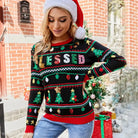 Festive Christmas sweater featuring embroidered sequ long and colorful Christmas tree design