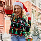 Embroidered sequ long Christmas tree sweater on a loose pullover featuring holiday motifs