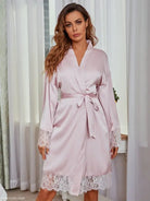 Lilac satin robe with lace trim from the Loose Satin Lace Dress for elegant lounging