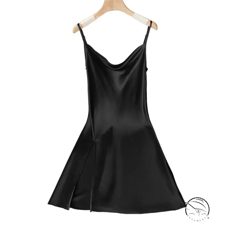 Black satin cowl neck slip dress with side slit from Lounge Regular Long Ice Silk collection