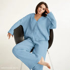 Summer Double Layer Crepe V-neck French Loose Comfortable Long Sleeve Pajamas Women  Cotton Linen Homewear Set-VETEMENTS 