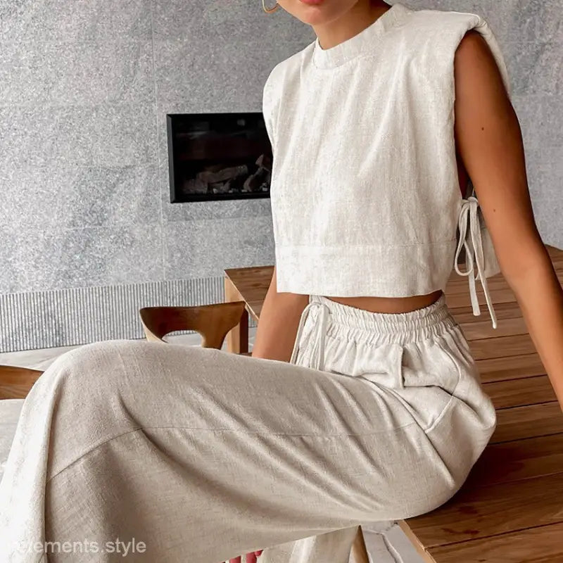 Beige linen suit set, Maldives Cotton Suit Set for casual summer wear