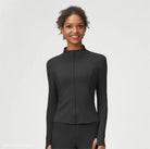 Black athletic jacket from the Matcha Green Long Sleeve Coat with tight waist design